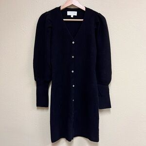 100% Cashmere Black Button-Up Cardigan Dress